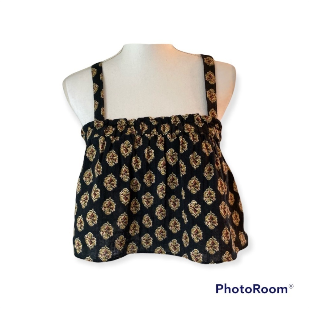 Zara Black Floral Print Cropped Tank Top